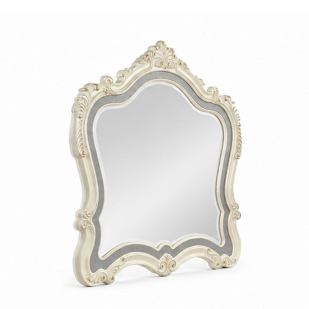Cheny Dresser Mirror | Arched Crown | Scrolled Trim | Pearl White 45"