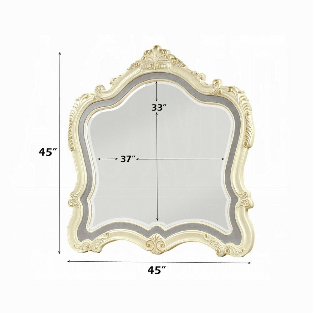 Cheny Dresser Mirror | Arched Crown | Scrolled Trim | Pearl White 45"