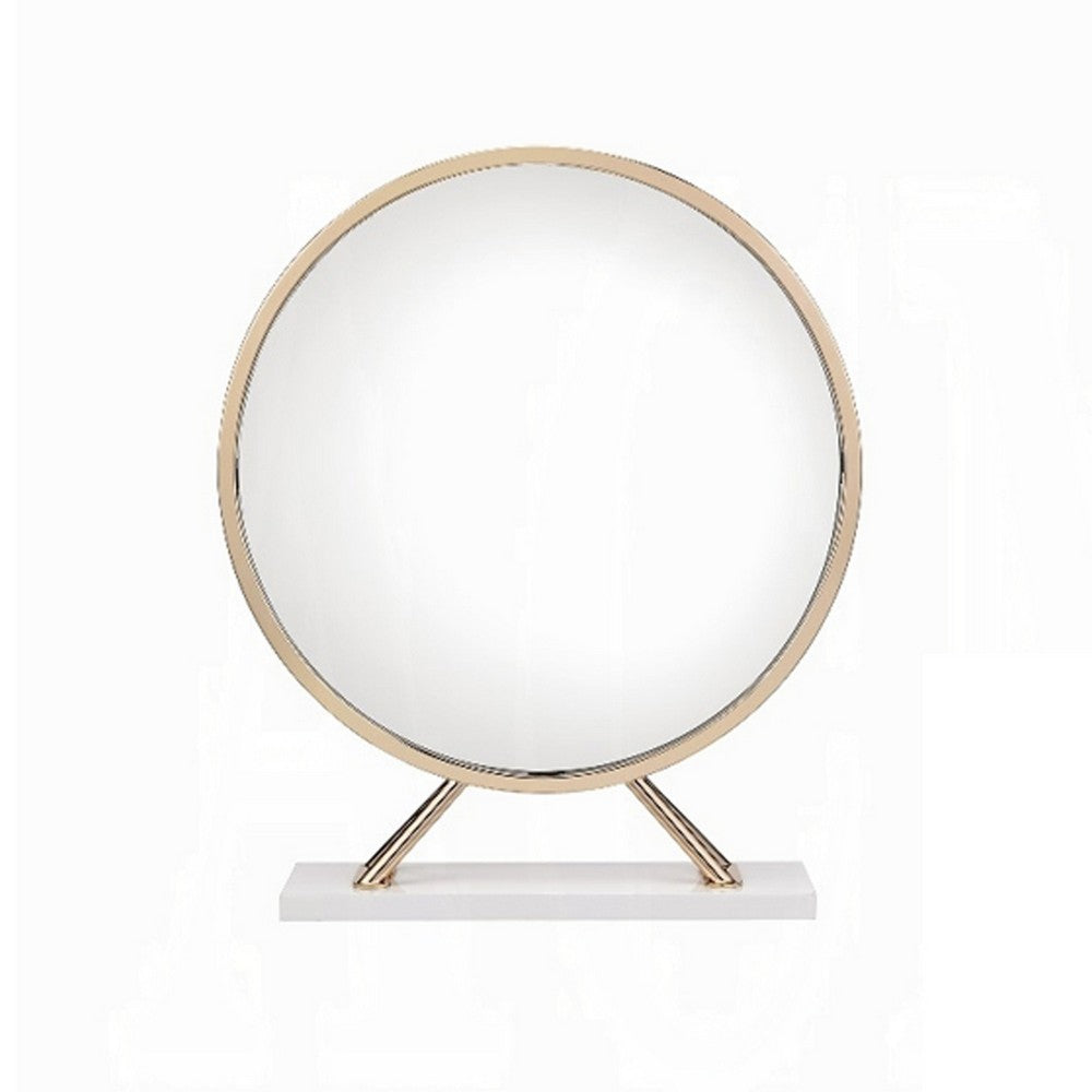 Dika 2pc Vanity Mirror & Stool Set | Faux Leather Seat | White & Gold