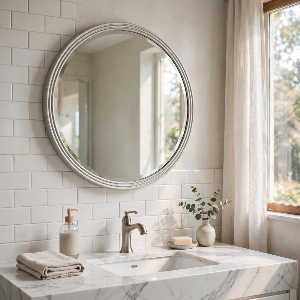 Aren Dresser Mirror | Molded Bordered Frame | White Wood | 35" Round