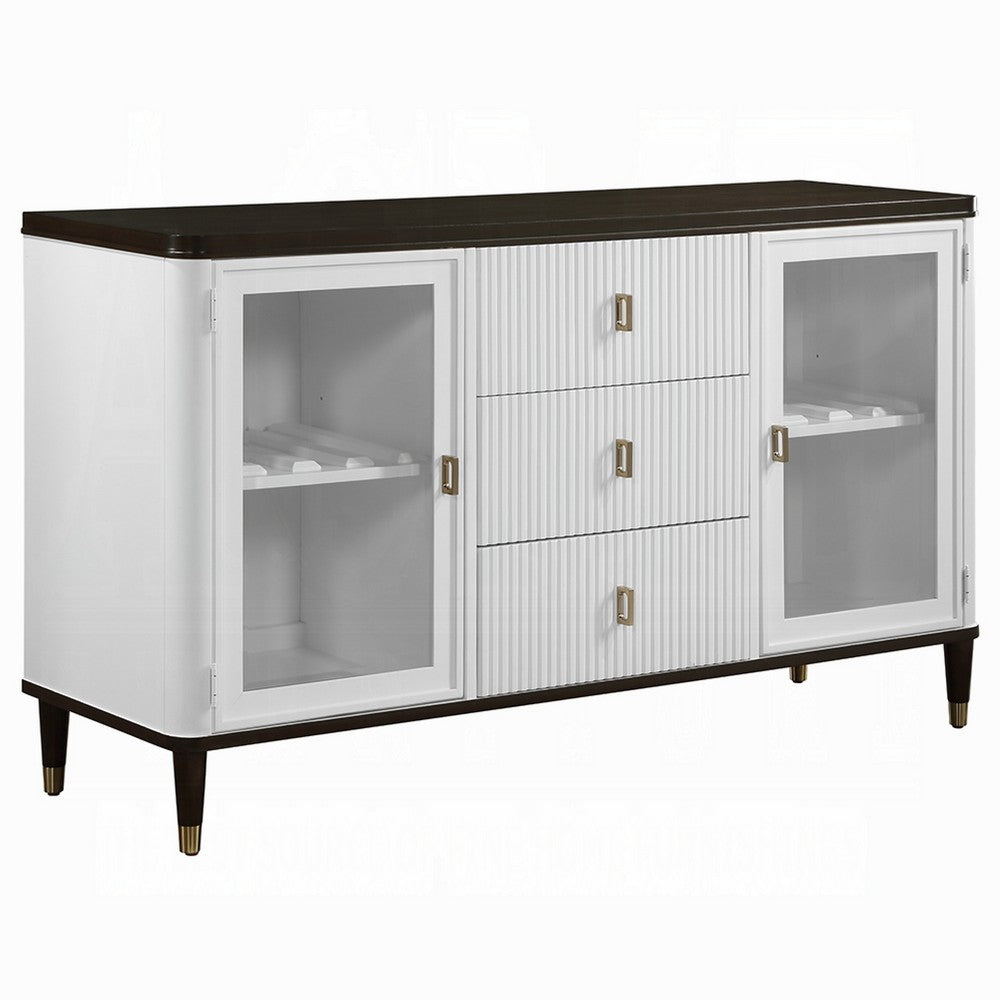 Aren Sideboard Cabinet | 3 Drawers | 2 Glass Doors | White | Brown 62"