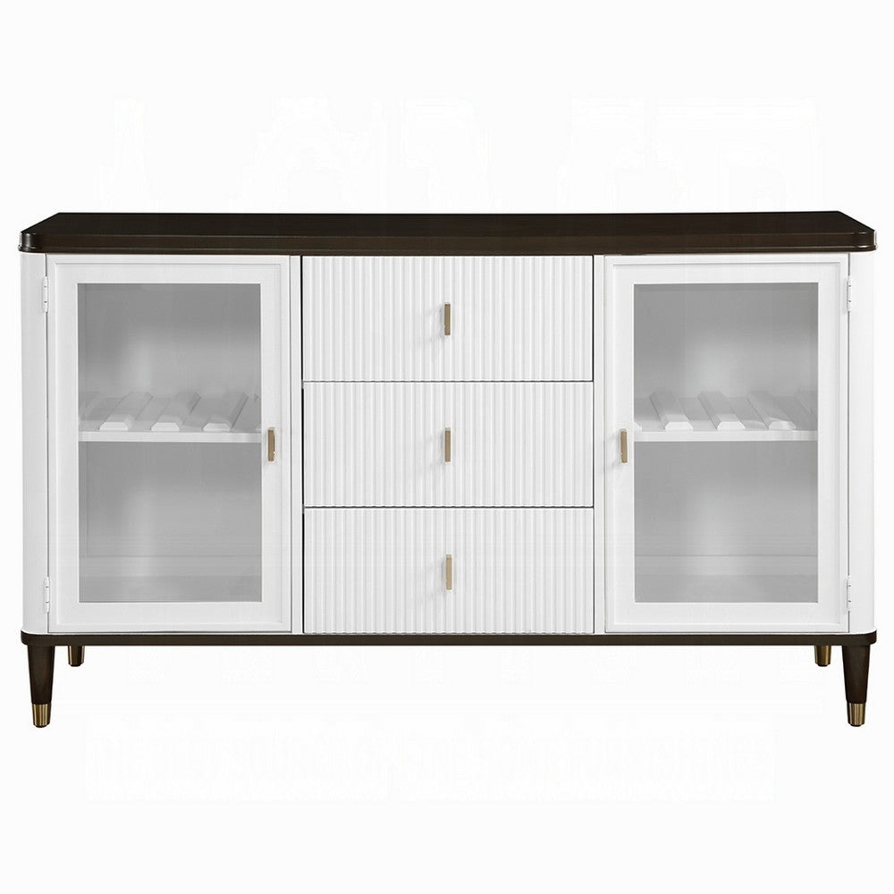 Aren Sideboard Cabinet | 3 Drawers | 2 Glass Doors | White | Brown 62"