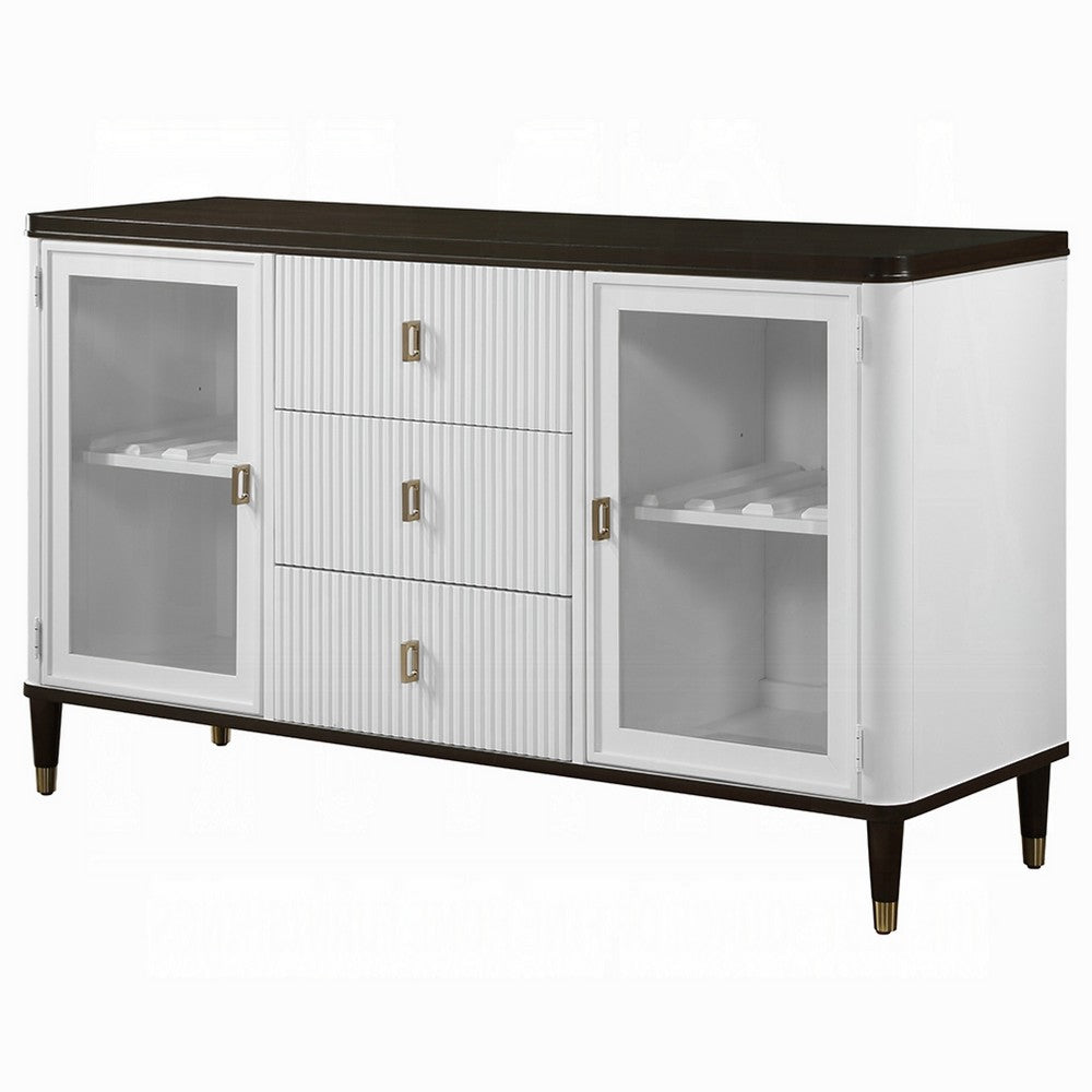 Aren Sideboard Cabinet | 3 Drawers | 2 Glass Doors | White | Brown 62"