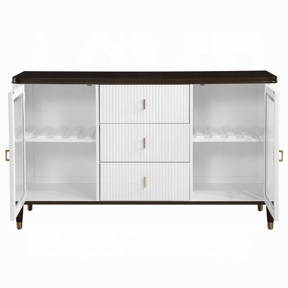 Aren Sideboard Cabinet | 3 Drawers | 2 Glass Doors | White | Brown 62"