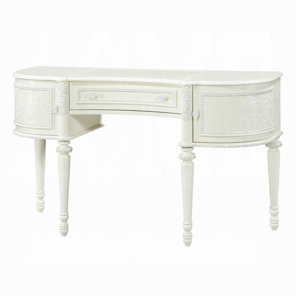 Dorie 2pc Vanity Desk & Flip-Top Mirror Set | Drawer | 2 Cabinets | Ivory