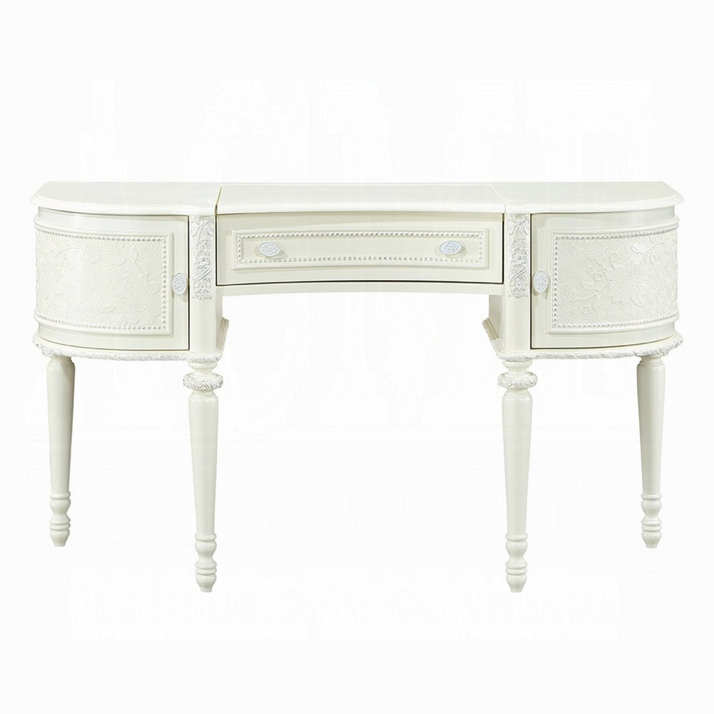 Dorie 2pc Vanity Desk & Flip-Top Mirror Set | Drawer | 2 Cabinets | Ivory