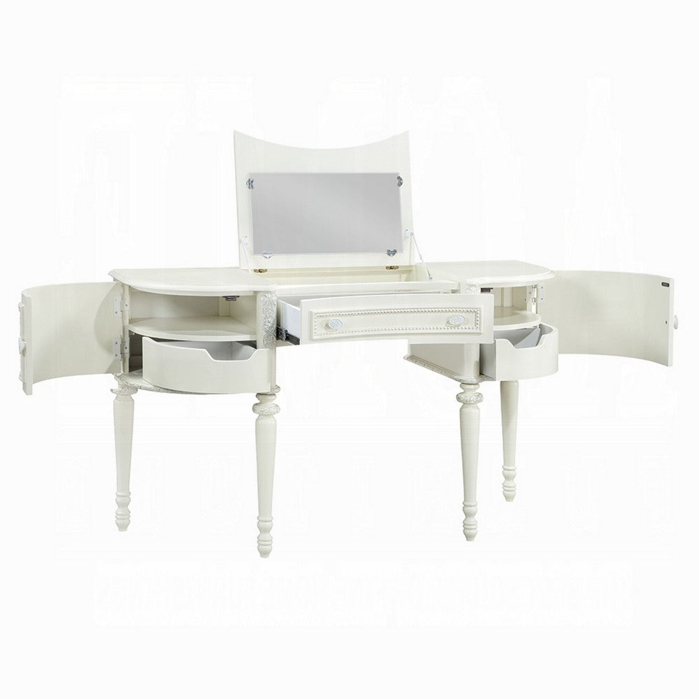 Dorie 2pc Vanity Desk & Flip-Top Mirror Set | Drawer | 2 Cabinets | Ivory