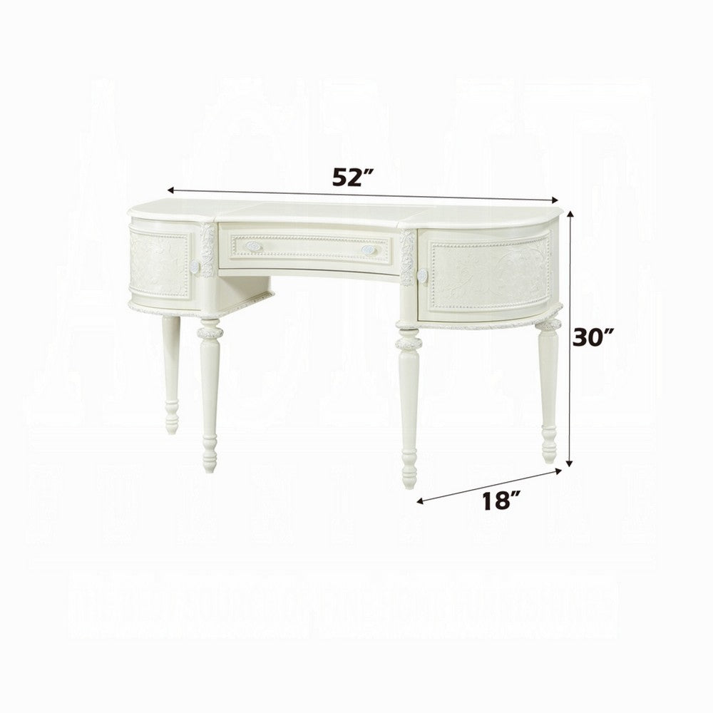 Dorie 2pc Vanity Desk & Flip-Top Mirror Set | Drawer | 2 Cabinets | Ivory