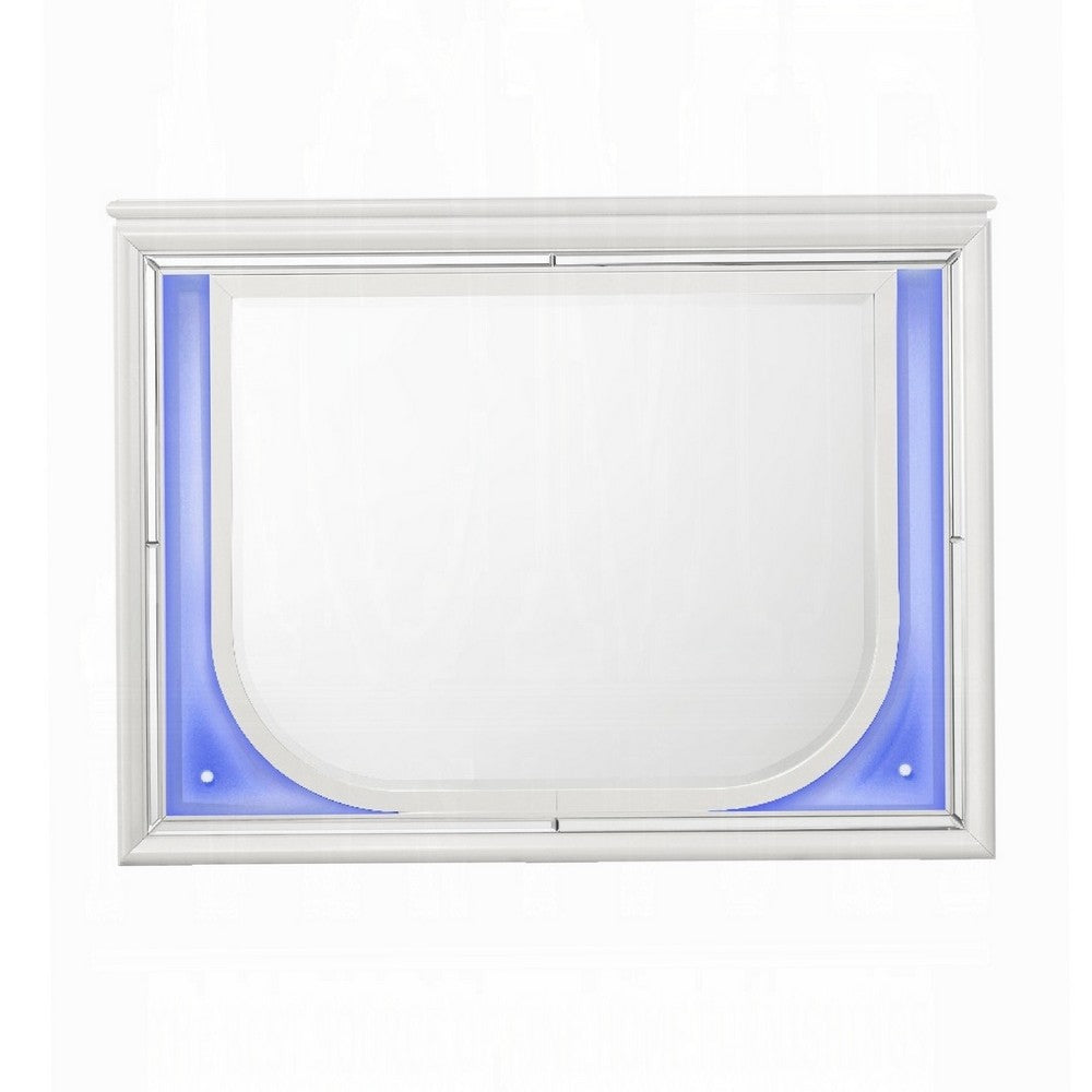 Rara Dresser Mirror w Blue LED | Rectangular L&scape Pearl White 36x47