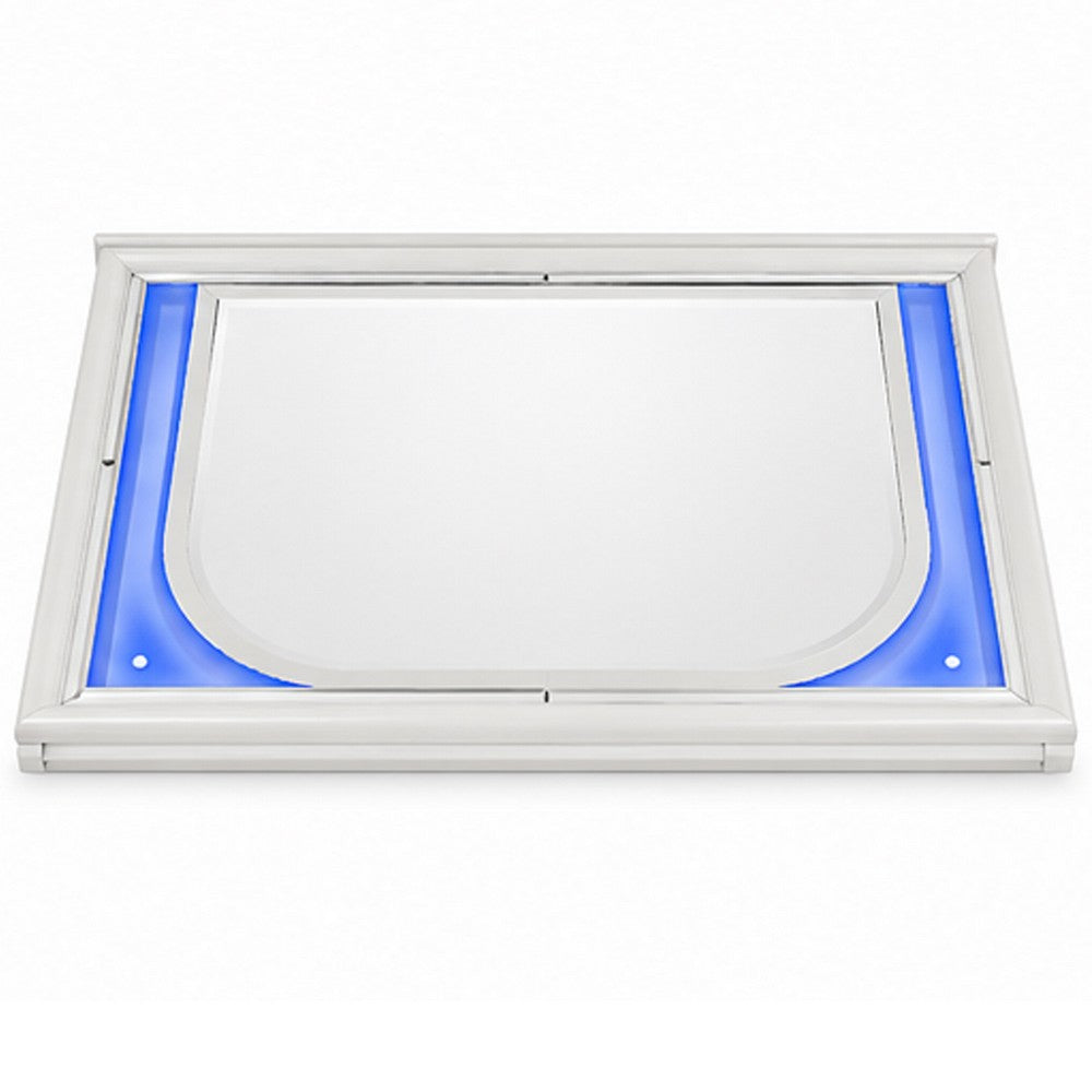 Rara Dresser Mirror w Blue LED | Rectangular L&scape Pearl White 36x47