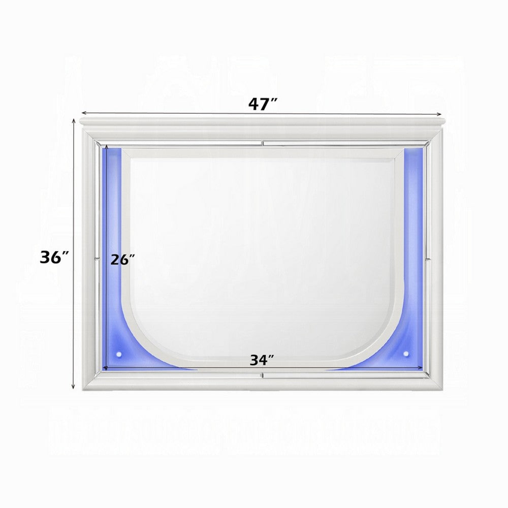 Rara Dresser Mirror w Blue LED | Rectangular L&scape Pearl White 36x47