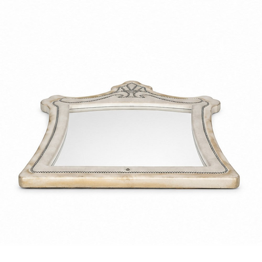 Willa LED Dresser Mirror | Crown Top | Nailed Beige Velvet Upholstery 45x48