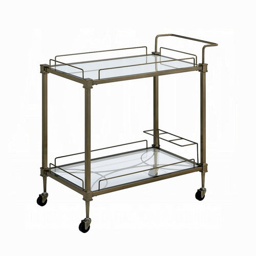 Dity Serving Cart | 2 Mirror Glass Shelves | Antique Brass Metal 33"