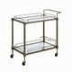 Dity Serving Cart | 2 Mirror Glass Shelves | Antique Brass Metal 33"