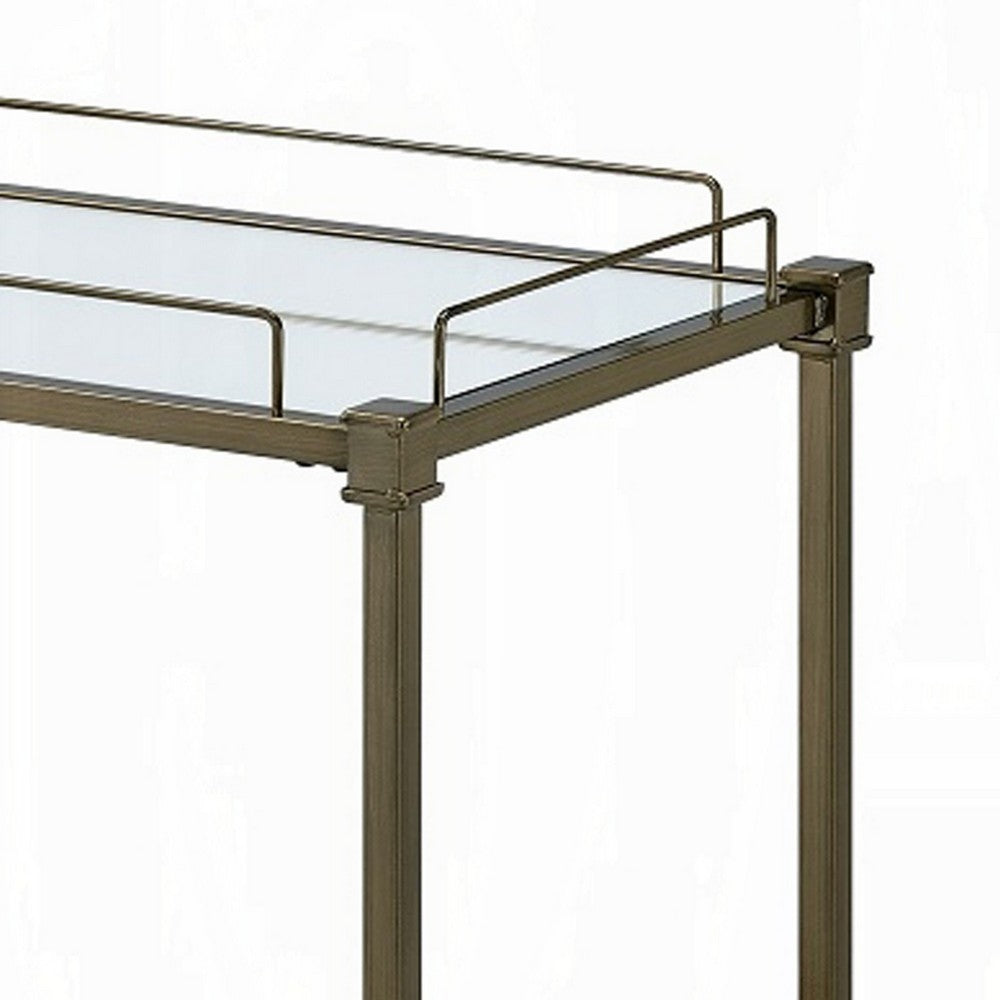 Dity Serving Cart | 2 Mirror Glass Shelves | Antique Brass Metal 33"