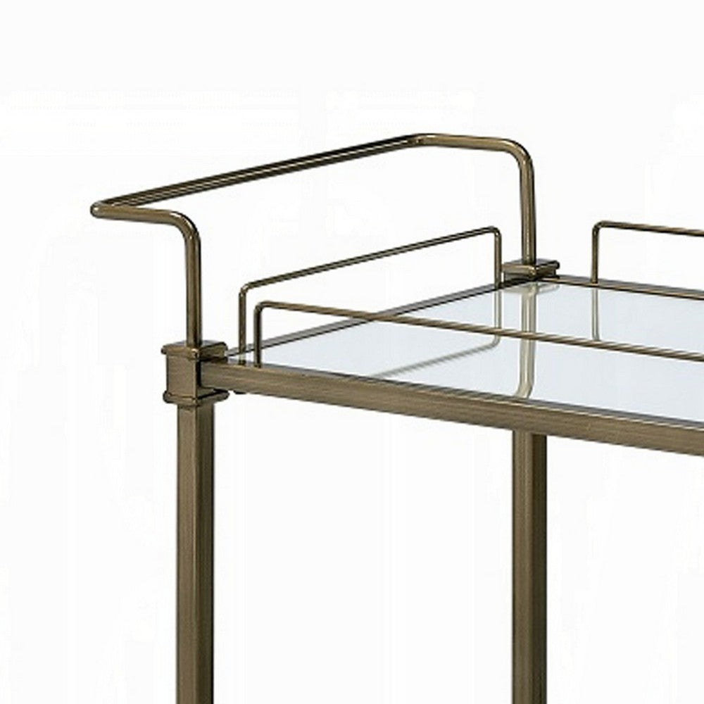Dity Serving Cart | 2 Mirror Glass Shelves | Antique Brass Metal 33"