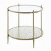Zora Side End Table | 2 Round Glass Shelves | Champagne Metal 24"