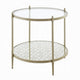Zora Side End Table | 2 Round Glass Shelves | Champagne Metal 24"