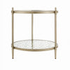 Zora Side End Table | 2 Round Glass Shelves | Champagne Metal 24"