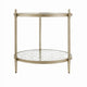 Zora Side End Table | 2 Round Glass Shelves | Champagne Metal 24"