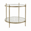Zora Side End Table | 2 Round Glass Shelves | Champagne Metal 24"