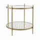 Zora Side End Table | 2 Round Glass Shelves | Champagne Metal 24"