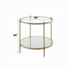 Zora Side End Table | 2 Round Glass Shelves | Champagne Metal 24"