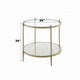 Zora Side End Table | 2 Round Glass Shelves | Champagne Metal 24"