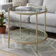 Zora Side End Table | 2 Round Glass Shelves | Champagne Metal 24"
