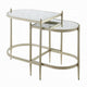 Zora Nesting Table Set of 2 | Semi Oval Glass Tops | Champagne Metal