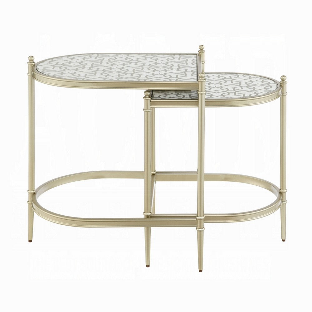 Zora Nesting Table Set of 2 | Semi Oval Glass Tops | Champagne Metal