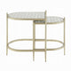 Zora Nesting Table Set of 2 | Semi Oval Glass Tops | Champagne Metal