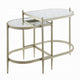Zora Nesting Table Set of 2 | Semi Oval Glass Tops | Champagne Metal