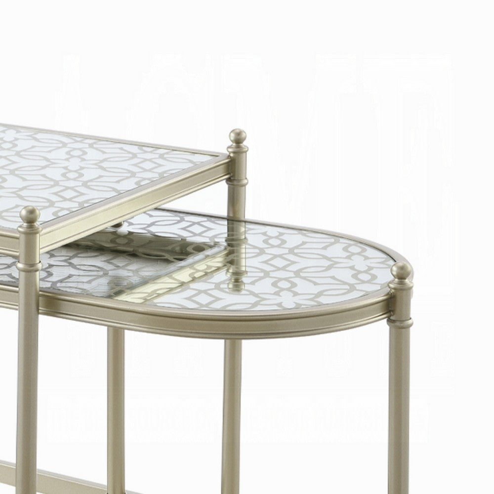 Zora Nesting Table Set of 2 | Semi Oval Glass Tops | Champagne Metal