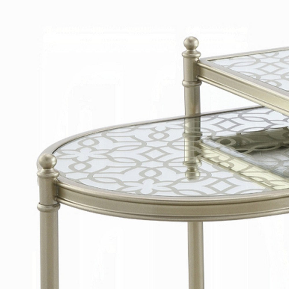 Zora Nesting Table Set of 2 | Semi Oval Glass Tops | Champagne Metal
