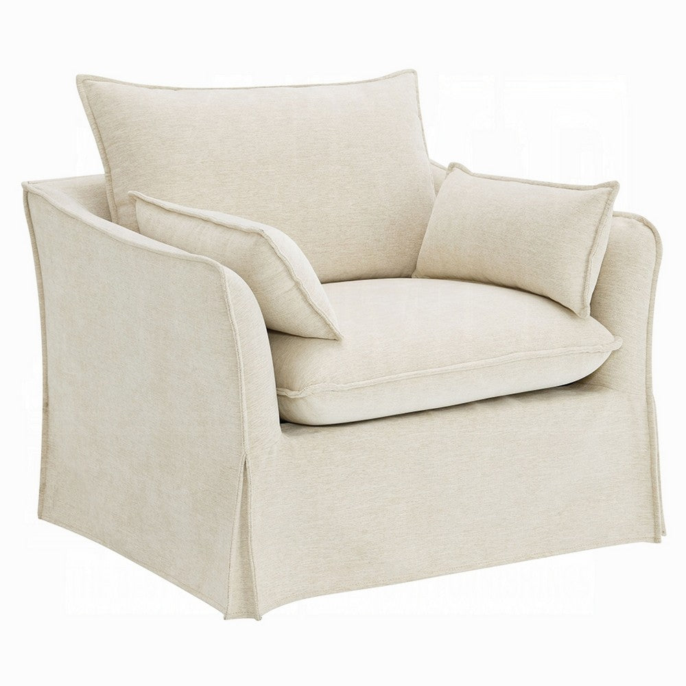Seya Armchair w 2 Pillows | Slipcover Style | Foam Fill Seat | Beige Linen