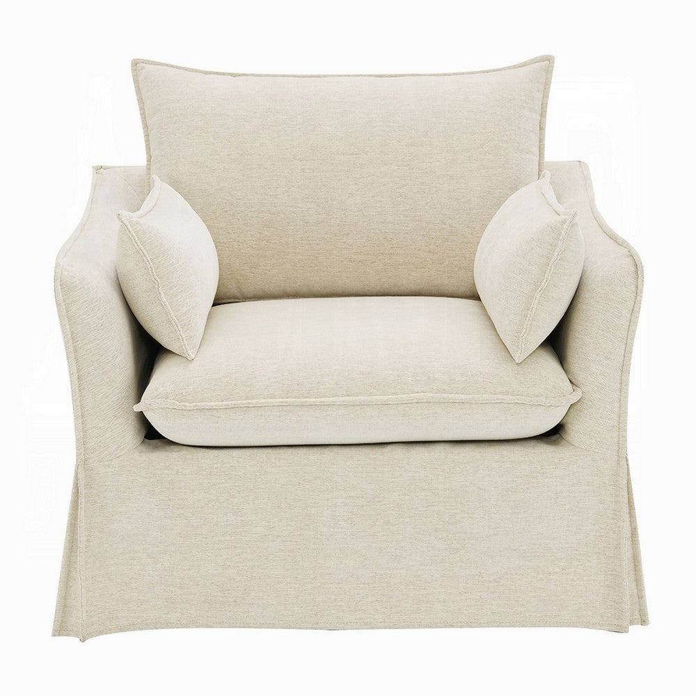 Seya Armchair w 2 Pillows | Slipcover Style | Foam Fill Seat | Beige Linen