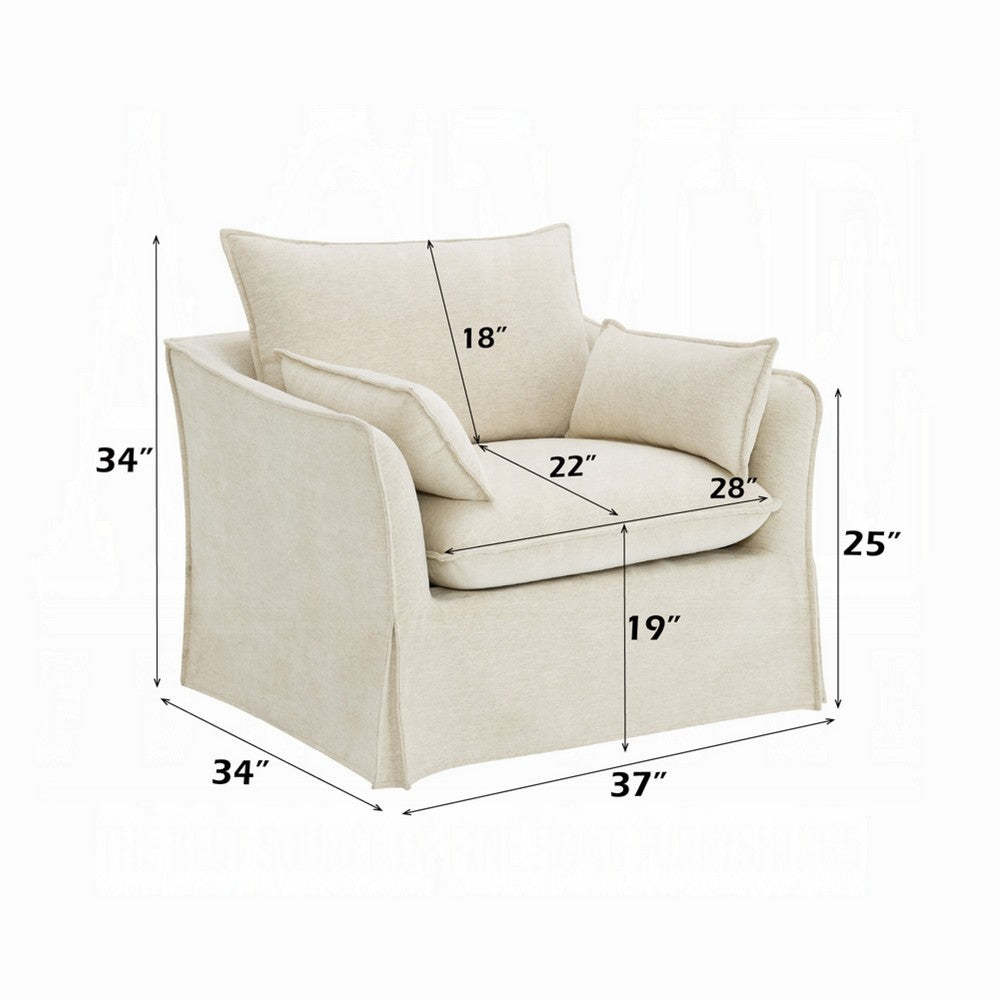 Seya Armchair w 2 Pillows | Slipcover Style | Foam Fill Seat | Beige Linen