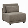Rily Modular Armless Chair w Lumbar Pillow | Foam Fill Seat | Brown Linen