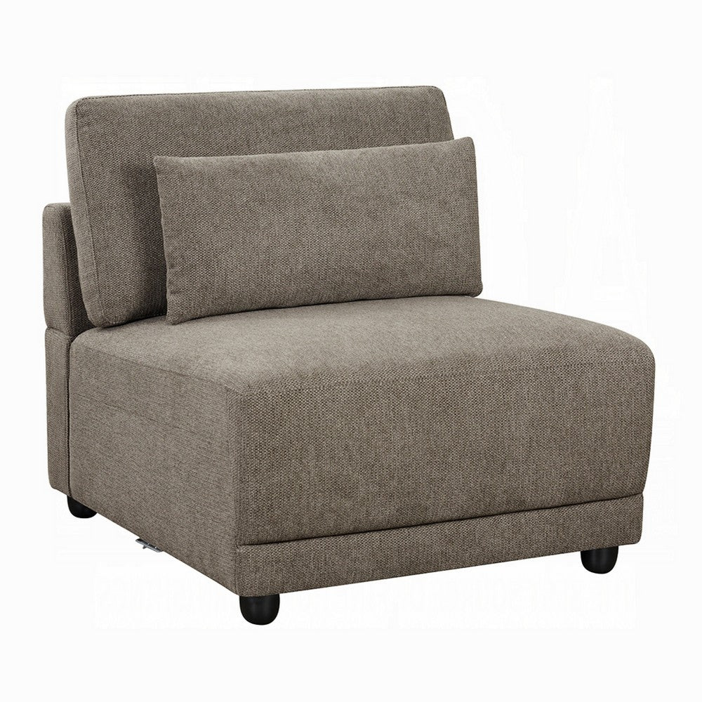 Rily Modular Armless Chair w Lumbar Pillow | Foam Fill Seat | Brown Linen