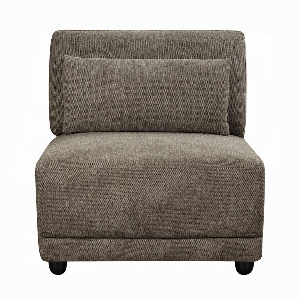 Rily Modular Armless Chair w Lumbar Pillow | Foam Fill Seat | Brown Linen