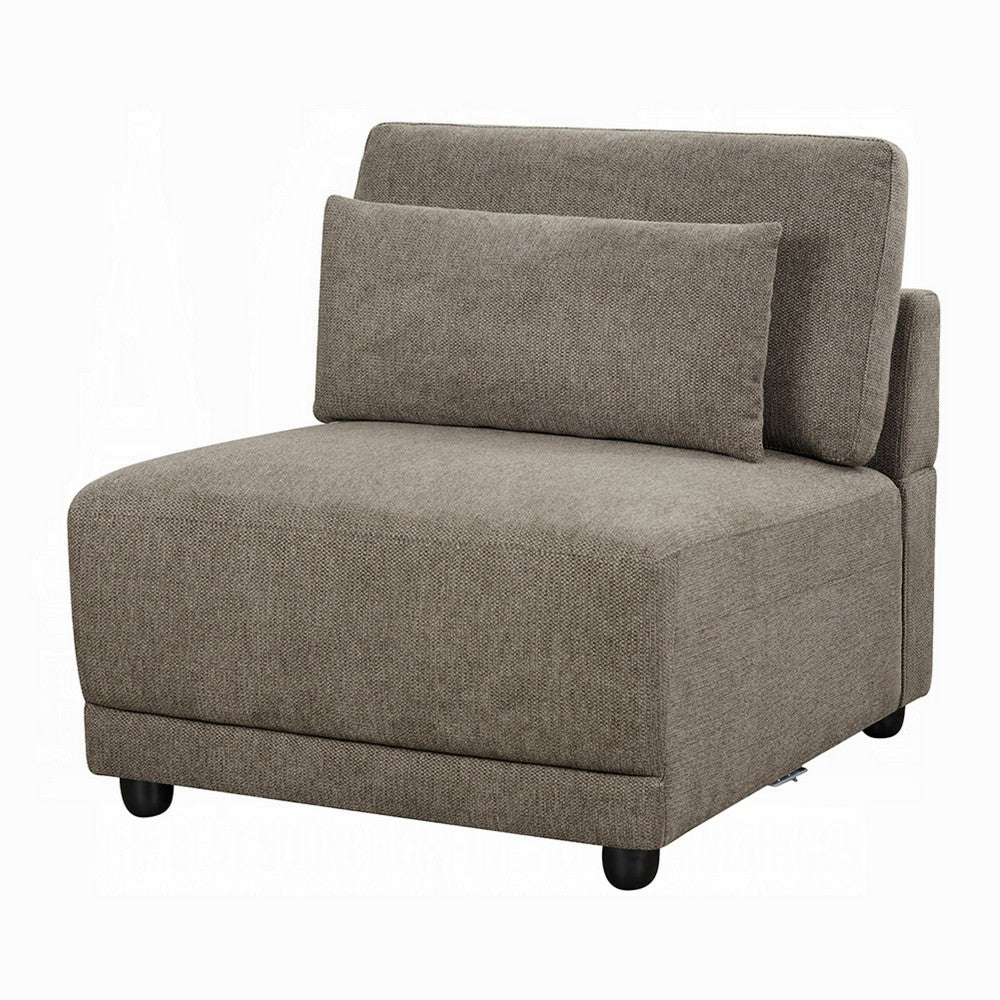Rily Modular Armless Chair w Lumbar Pillow | Foam Fill Seat | Brown Linen