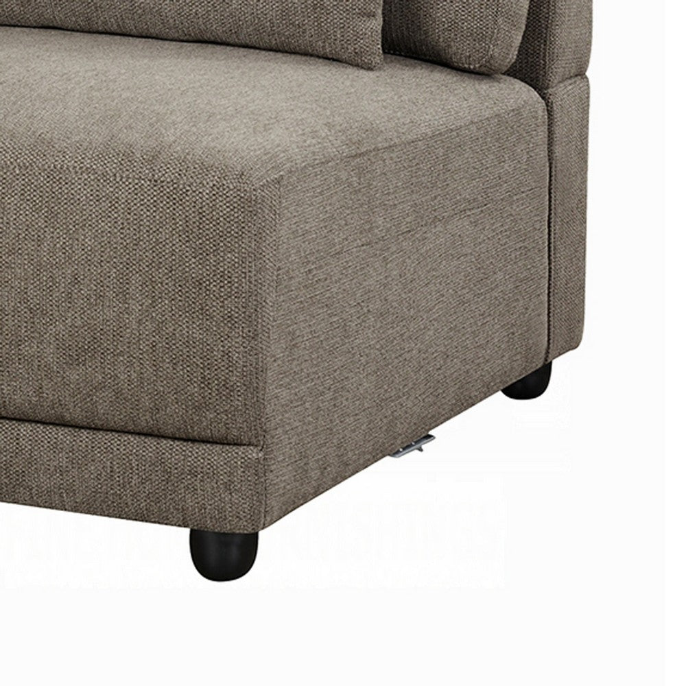 Rily Modular Armless Chair w Lumbar Pillow | Foam Fill Seat | Brown Linen