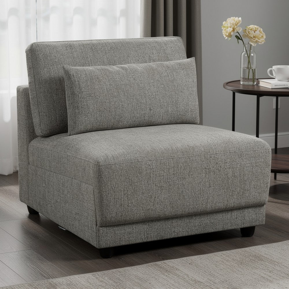 Rily Modular Armless Chair w Lumbar Pillow | Foam Fill Seat | Brown Linen
