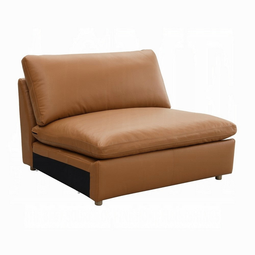 Ridaa Modular Armless Chair | Full Foam Seat | Brown Top Grain Leather