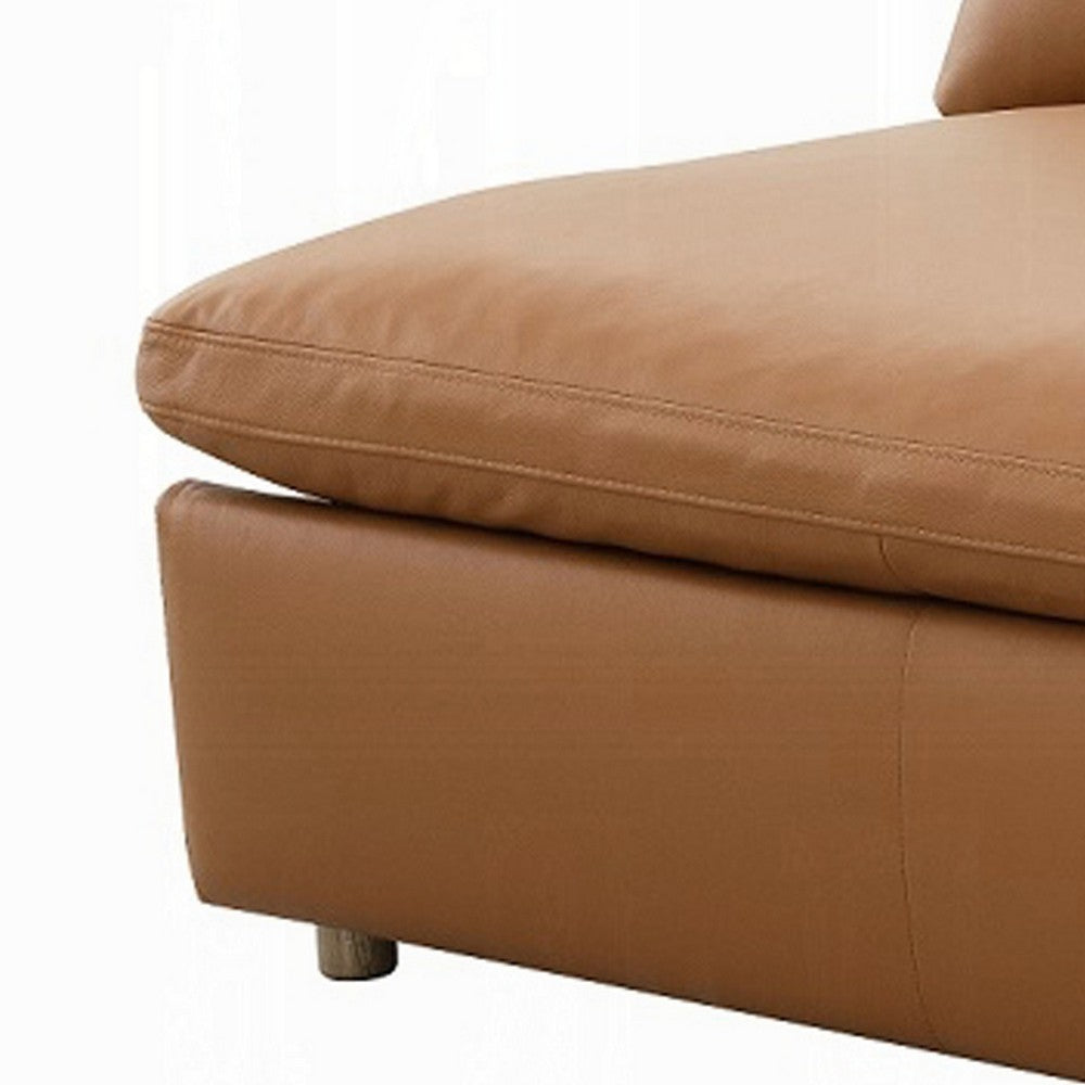 Ridaa Modular Armless Chair | Full Foam Seat | Brown Top Grain Leather