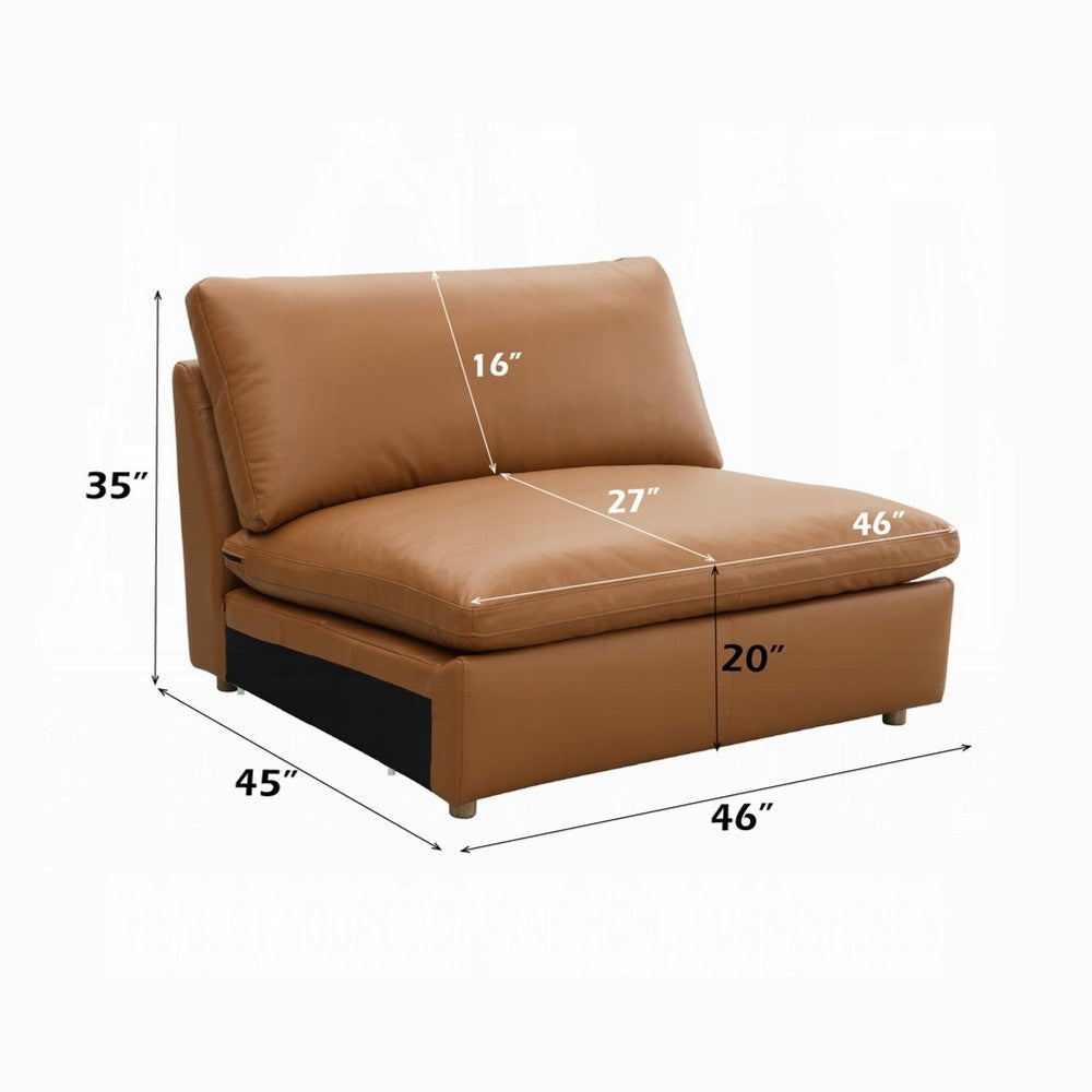 Ridaa Modular Armless Chair | Full Foam Seat | Brown Top Grain Leather
