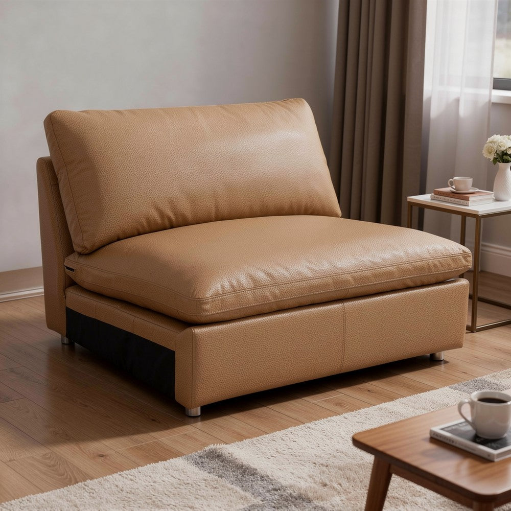 Ridaa Modular Armless Chair | Full Foam Seat | Brown Top Grain Leather