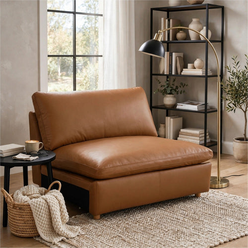 Ridaa Modular Armless Chair | Full Foam Seat | Brown Top Grain Leather