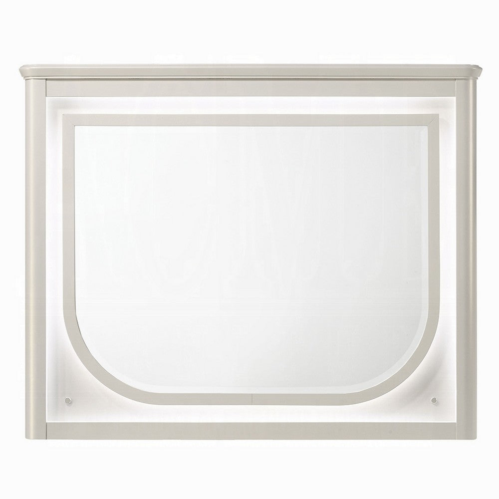 Veda Dresser Mirror w LED | Rectangular L&scape Frame Pearl White 36x45